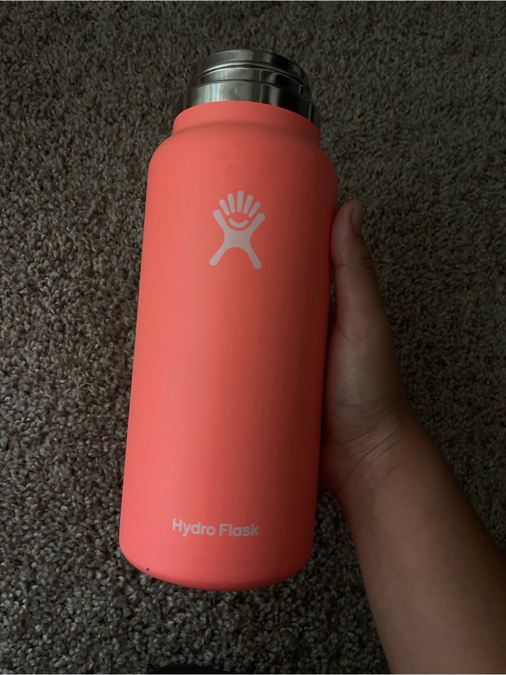 hydroflask 32oz wide lid tumbler in bright fluorescent neon coral orange pinky
